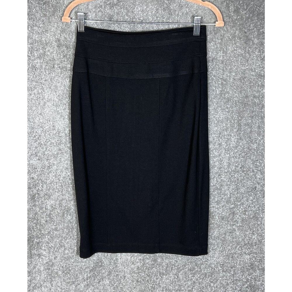 Cabi Midi Skirt Womens Size 2 Stretch Black #205 Zippered‎ Back Slit